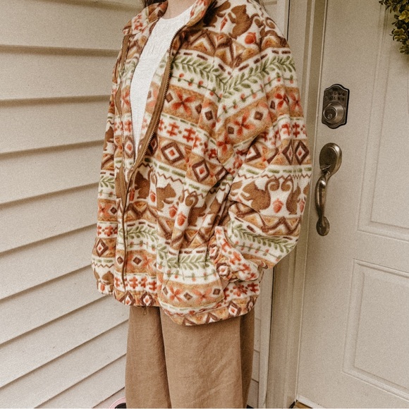 Vintage BonWorth XL Squirrel Fall Fleece Zip Jacket Boho Tribal Y2K - Picture 2 of 10
